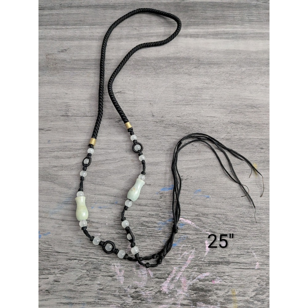 Pale Green Vase Bead Adjustable Black Cord Necklace Boho Statement Jewelry